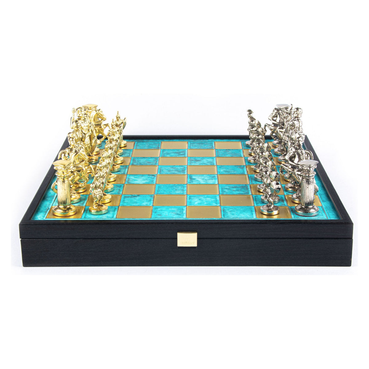 Manopoulos Greek Roman Period Metal Chess Set In Wooden Case With Storage – SK11TIR