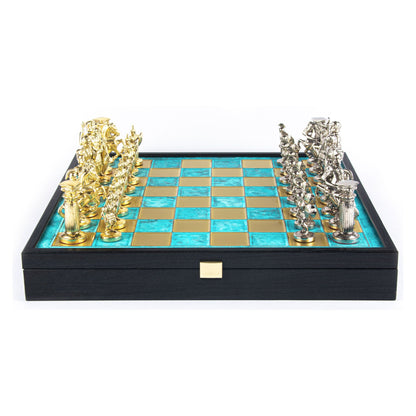 Manopoulos Greek Roman Period Metal Chess Set In Wooden Case With Storage – SK11TIR
