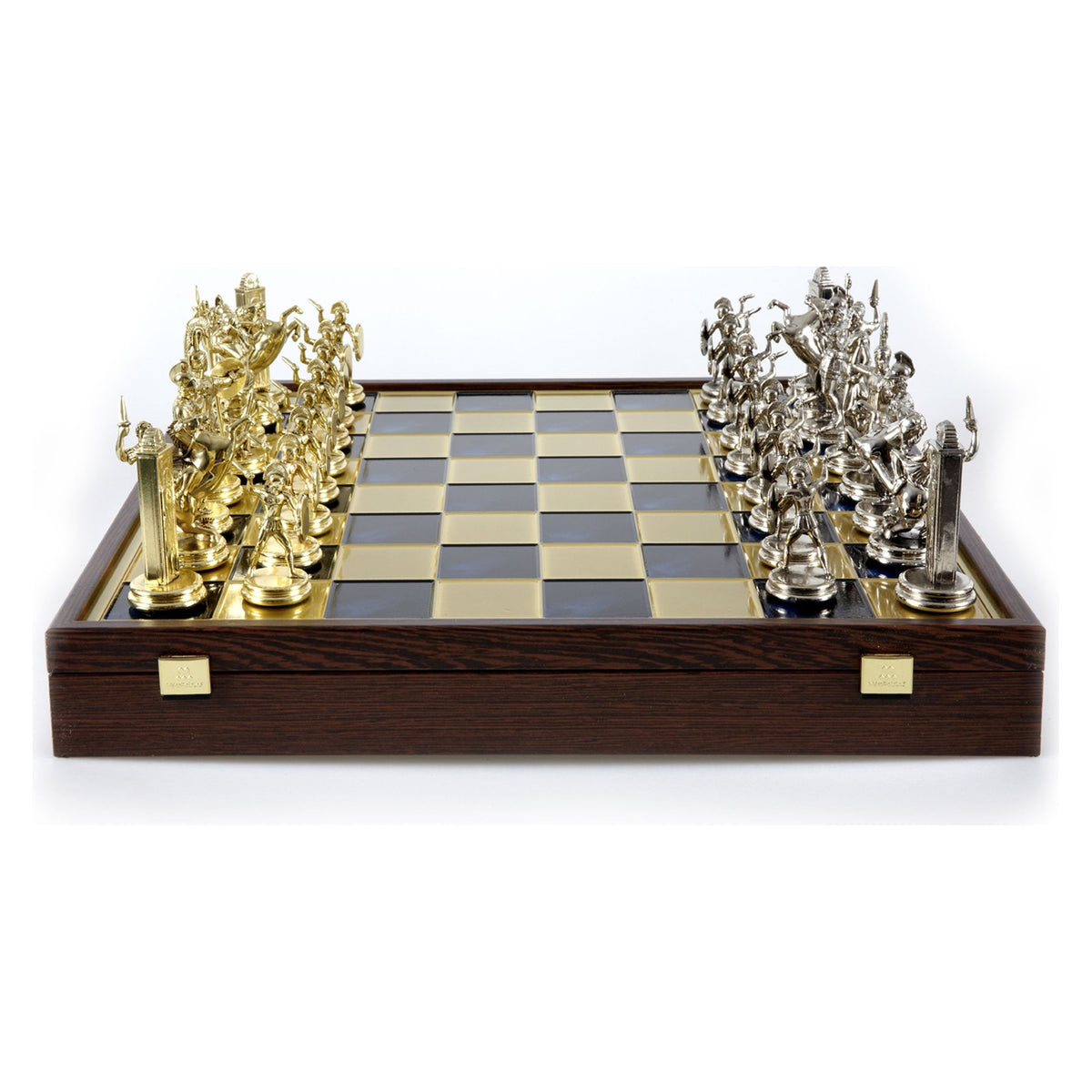 Manopoulos Greek Mythology Metal Chess Set In Wooden Case With Storage – SK19BLU