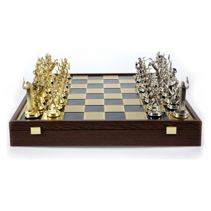 Manopoulos Greek Mythology Metal Chess Set In Wooden Case With Storage – SK19BLU