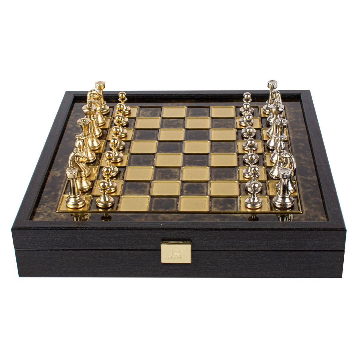 Manopoulos Classic Staunton Metal Chess Set In Wooden Case With Storage – SK32BRO