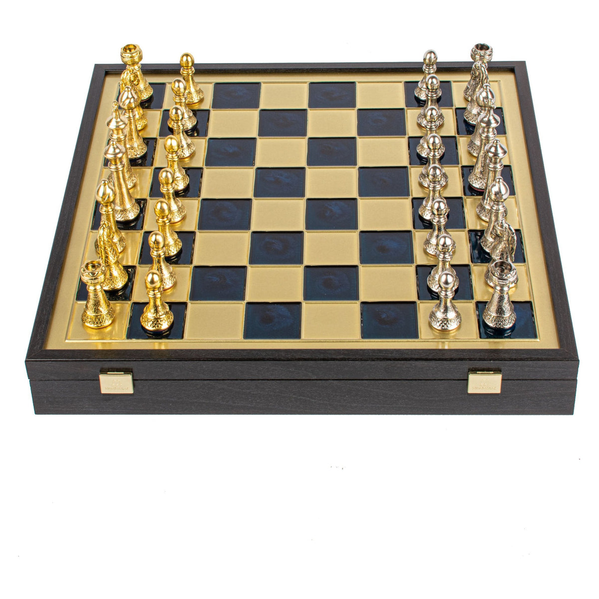 Manopoulos Classic Staunton Metal Chess Set In Wooden Case With Storage – SK33BLU