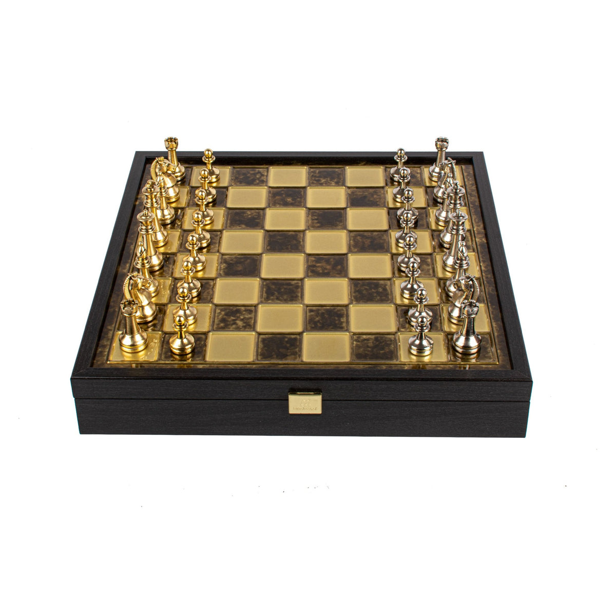 Manopoulos Classic Staunton Metal Chess Set In Wooden Case With Storage – SK34BRO