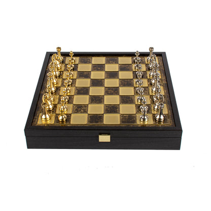 Manopoulos Classic Staunton Metal Chess Set In Wooden Case With Storage – SK34BRO