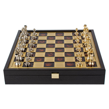 Manopoulos Classic Staunton Metal Chess Set In Wooden Case With Storage – SK34RED