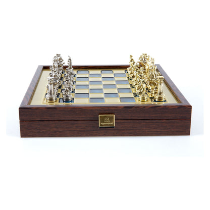 Manopoulos Greek Roman Period Metal Chess Set In Wooden Case With Storage – SK3BLU