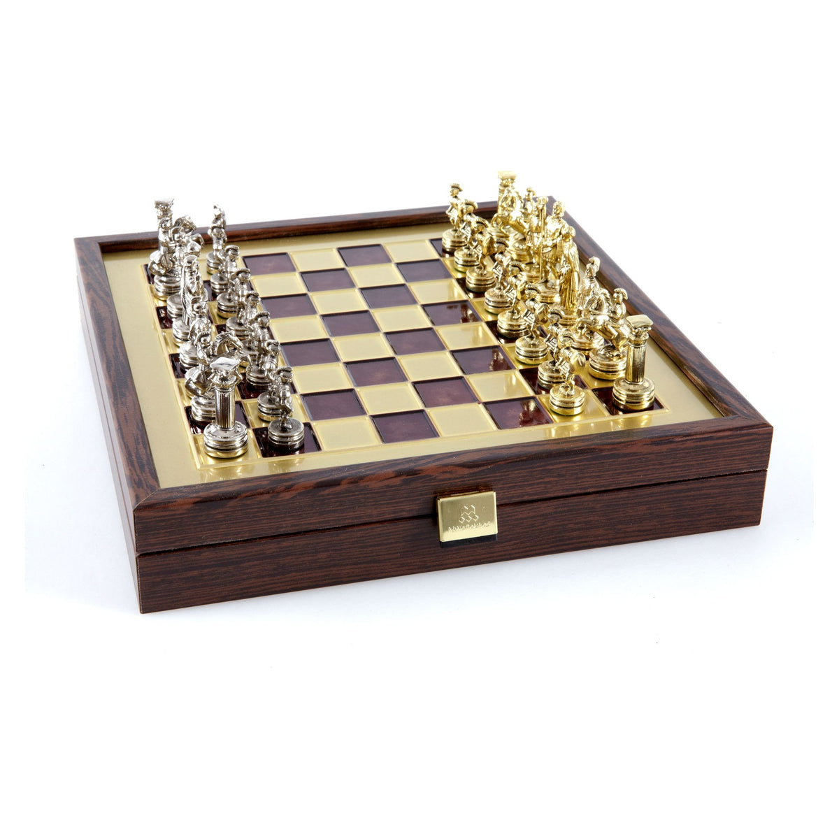 Manopoulos Greek Roman Period Metal Chess Set In Wooden Case With Storage (8)