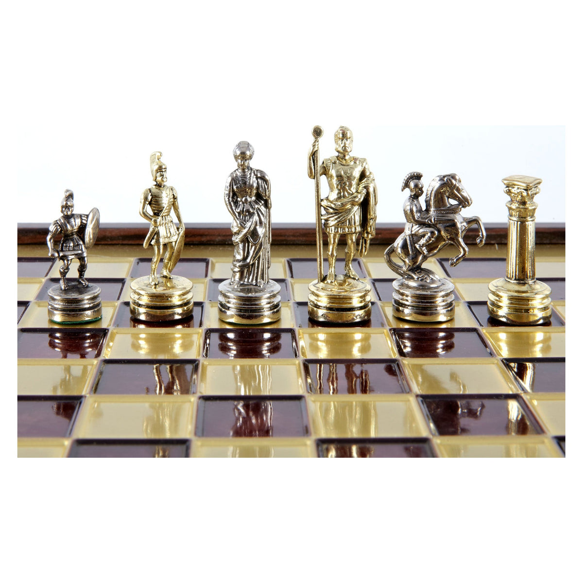 Manopoulos Greek Roman Period Metal Chess Set In Wooden Case With Storage (9)