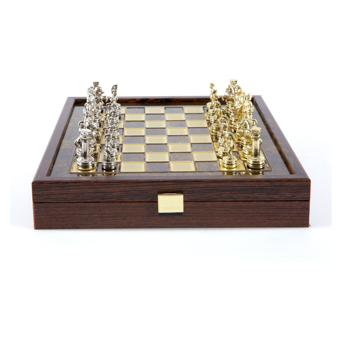 Manopoulos Greek Roman Period Metal Chess Set In Wooden Case With Storage – SK3BRO