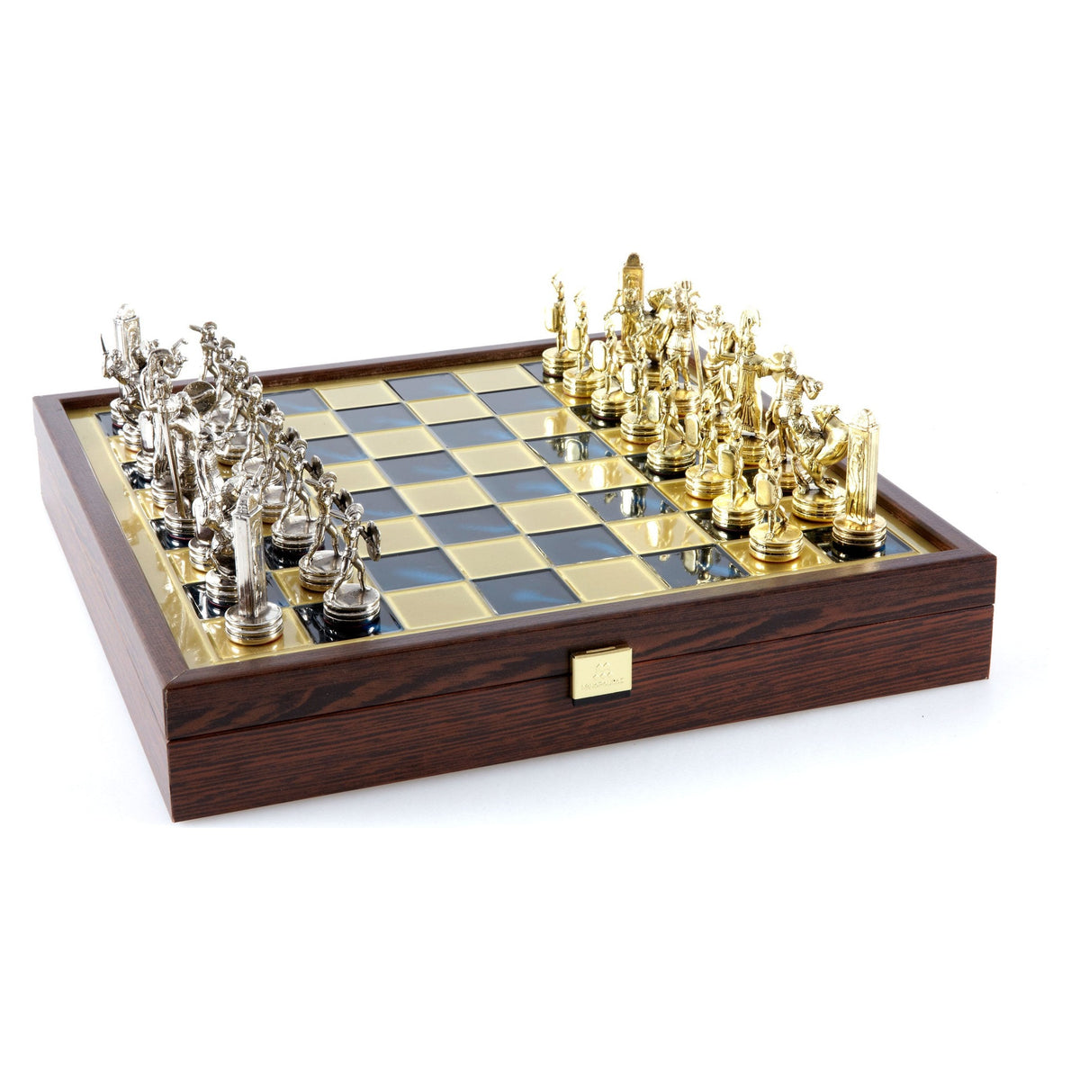 Manopoulos Greek Mythology Metal Chess Set In Wooden Case With Storage – SK4BLU