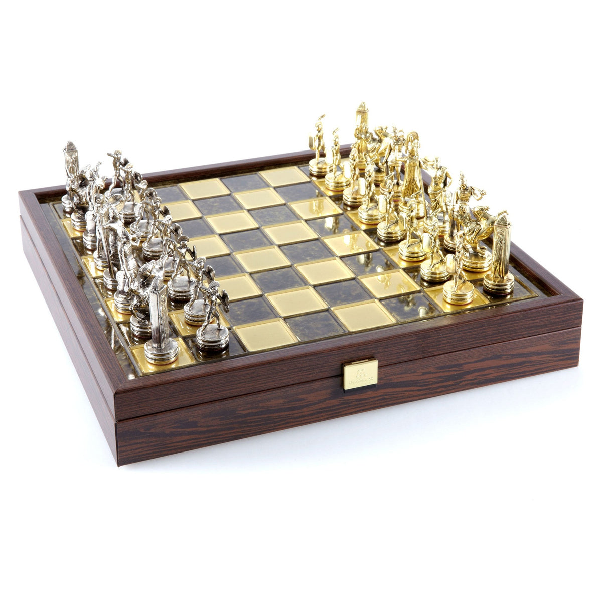 Manopoulos Greek Mythology Metal Chess Set In Wooden Case With Storage – SK4BRO