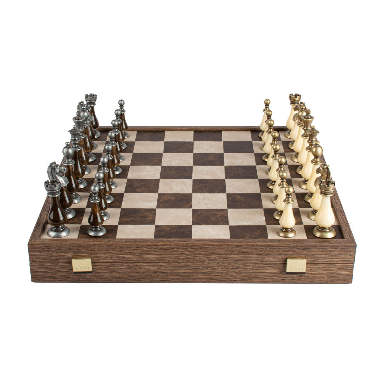 Manopoulos Limited Edition Staunton Chess Set with Pearl Elements – Leather Board