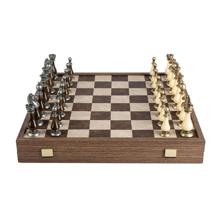 Manopoulos Limited Edition Staunton Chess Set with Pearl Elements – Leather Board