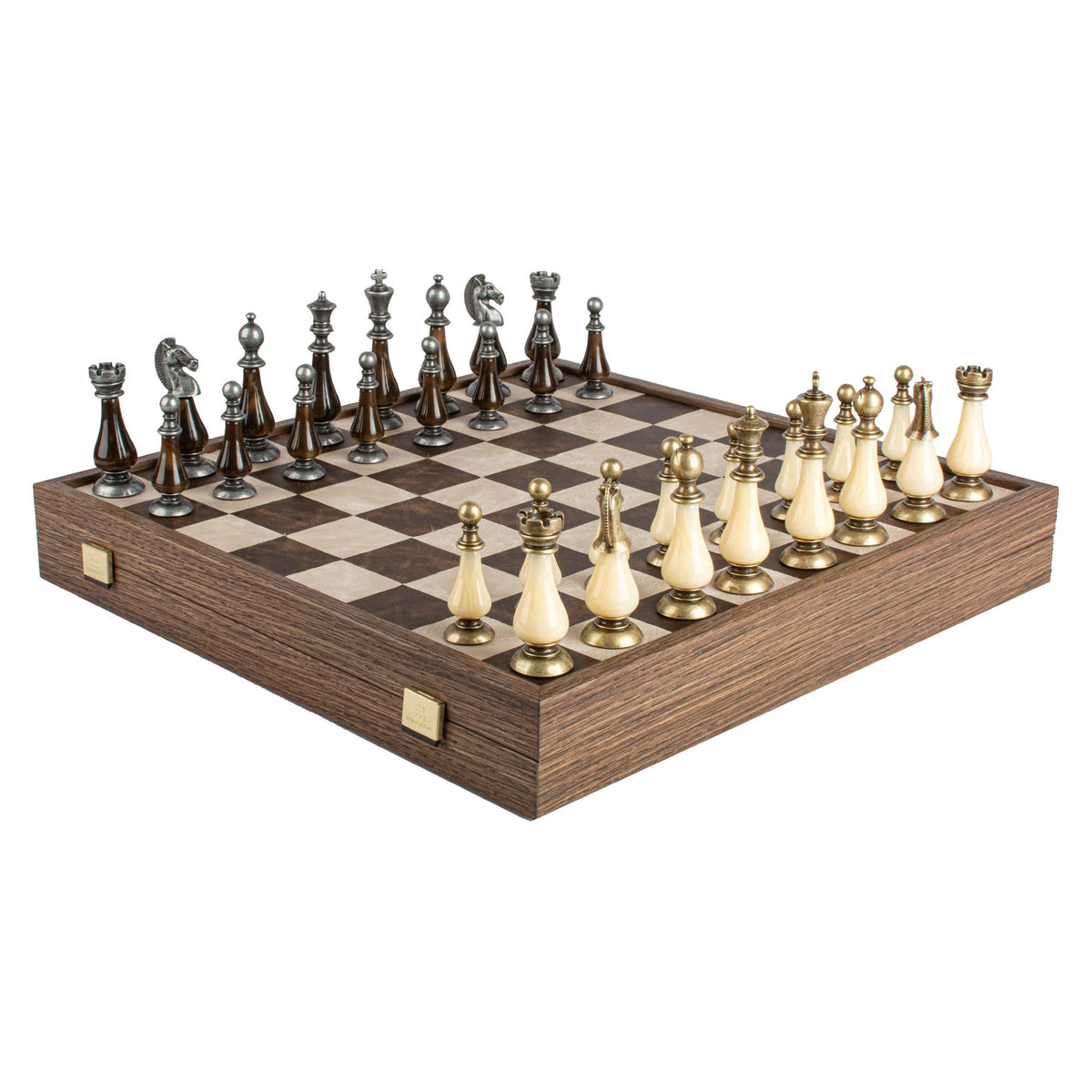 Manopoulos Limited Edition Staunton Chess Set with Pearl Elements – Leather Board (2)