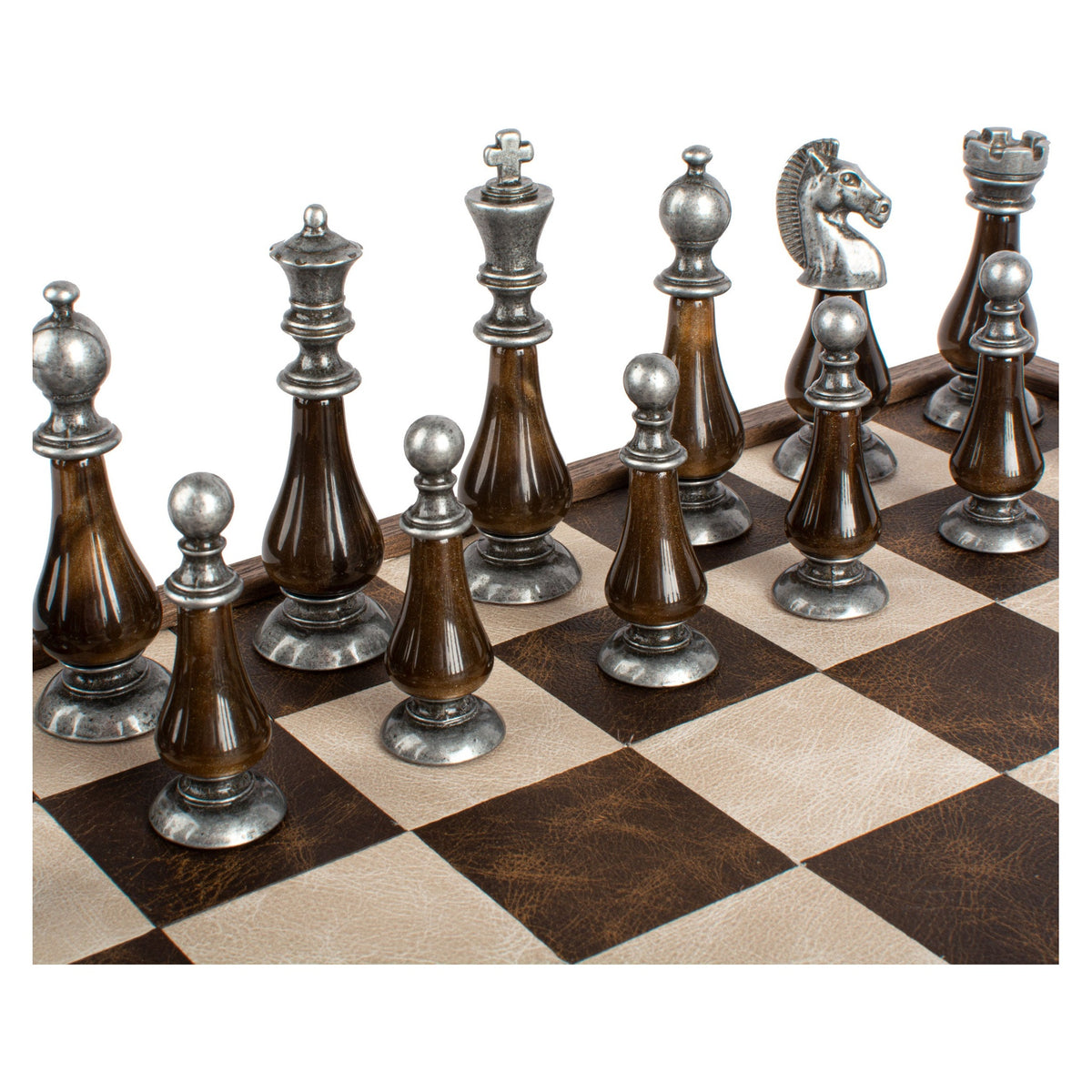 Manopoulos Limited Edition Staunton Chess Set with Pearl Elements – Leather Board (4)