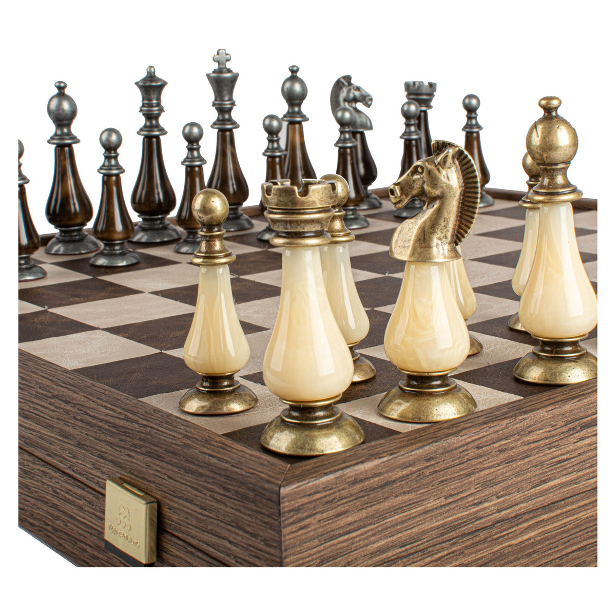 Manopoulos Limited Edition Staunton Chess Set with Pearl Elements – Leather Board (5)