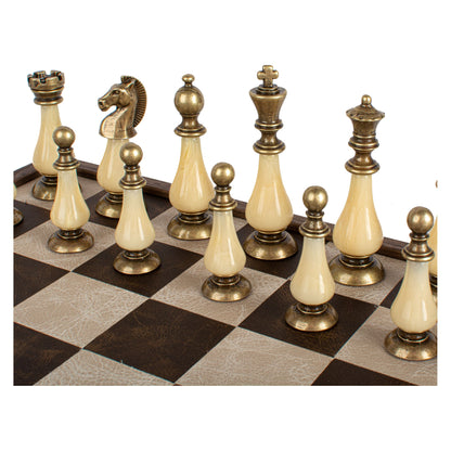 Manopoulos Limited Edition Staunton Chess Set with Pearl Elements – Leather Board (6)