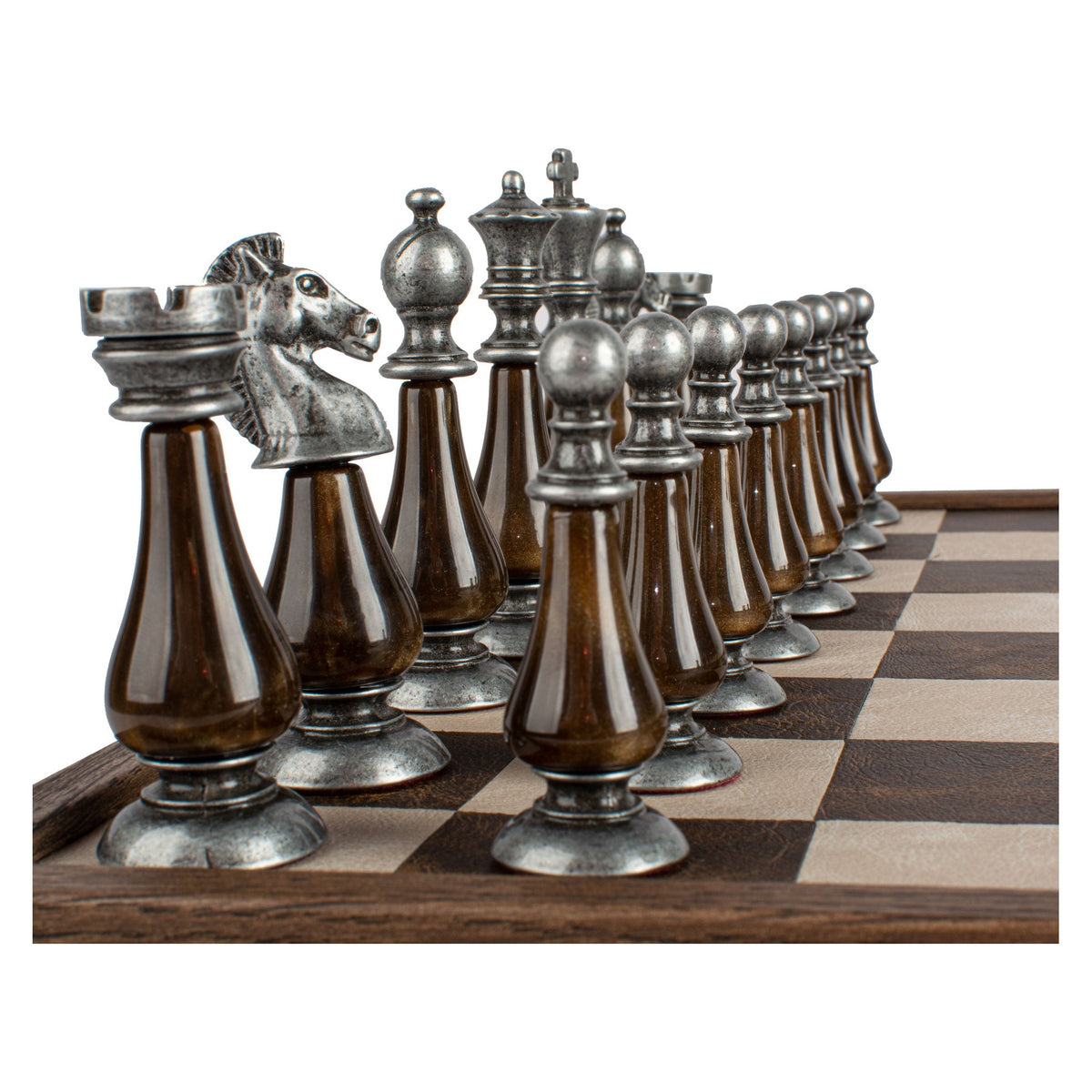 Manopoulos Limited Edition Staunton Chess Set with Pearl Elements – Leather Board (7)