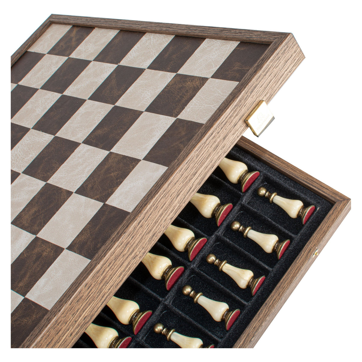 Manopoulos Limited Edition Staunton Chess Set with Pearl Elements – Leather Board (9)