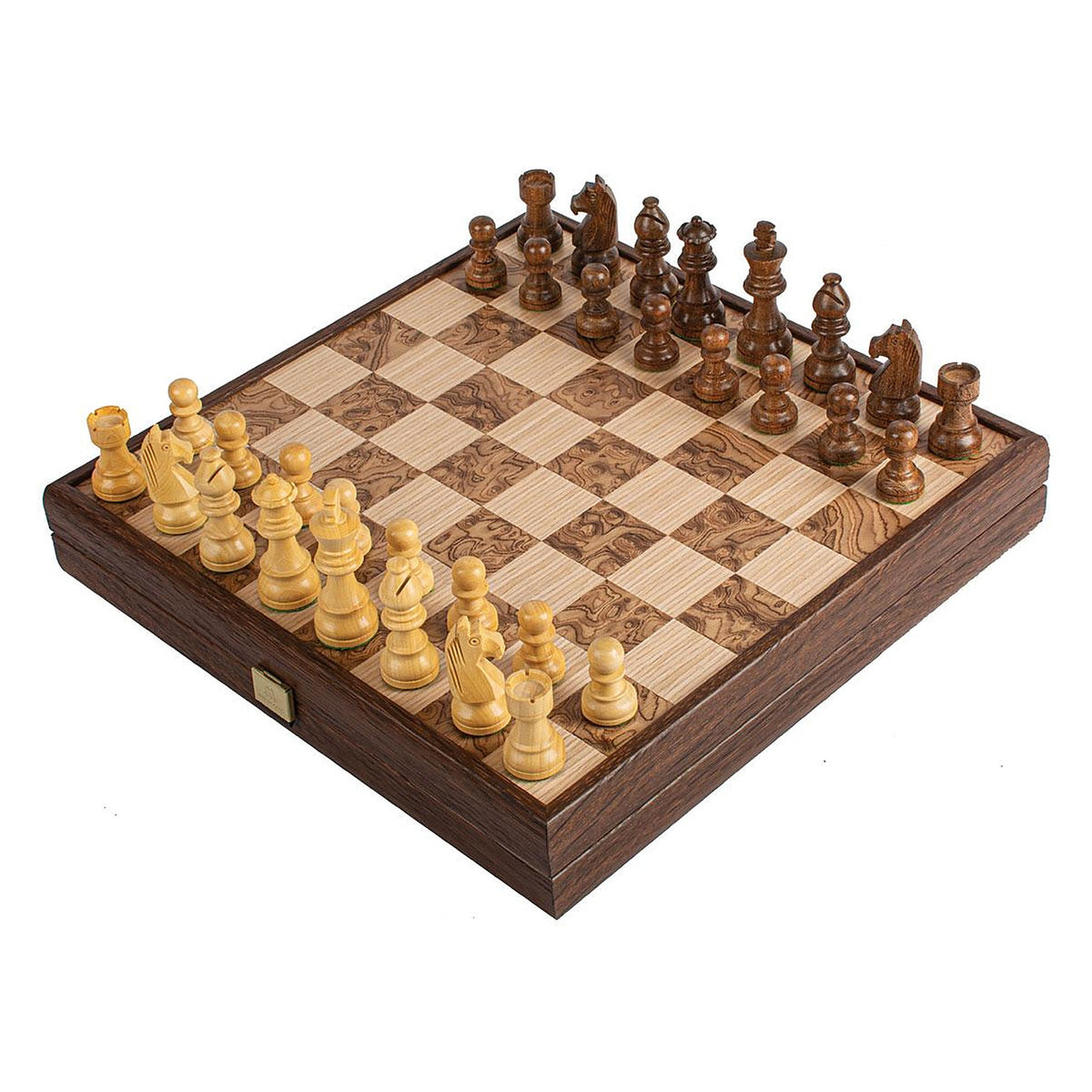 Manopoulos Wooden Chess Set In Chessboard Case – Walnut Burl · 2.5" travel · 27 cm