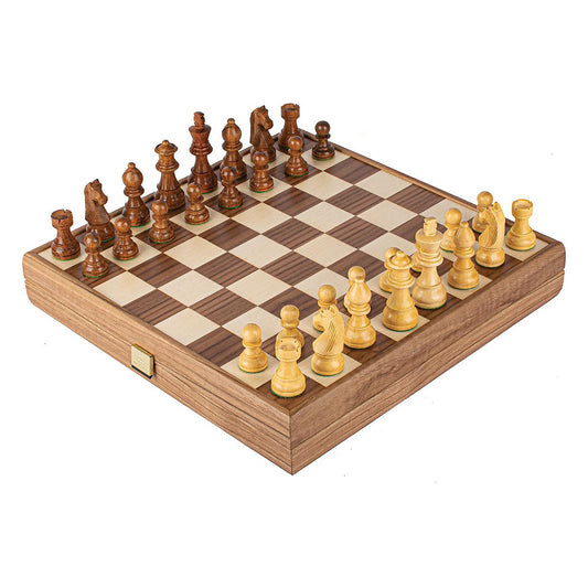 Manopoulos Wooden Chess Set In Chessboard Case – Walnut · 2.5" travel · 27 cm