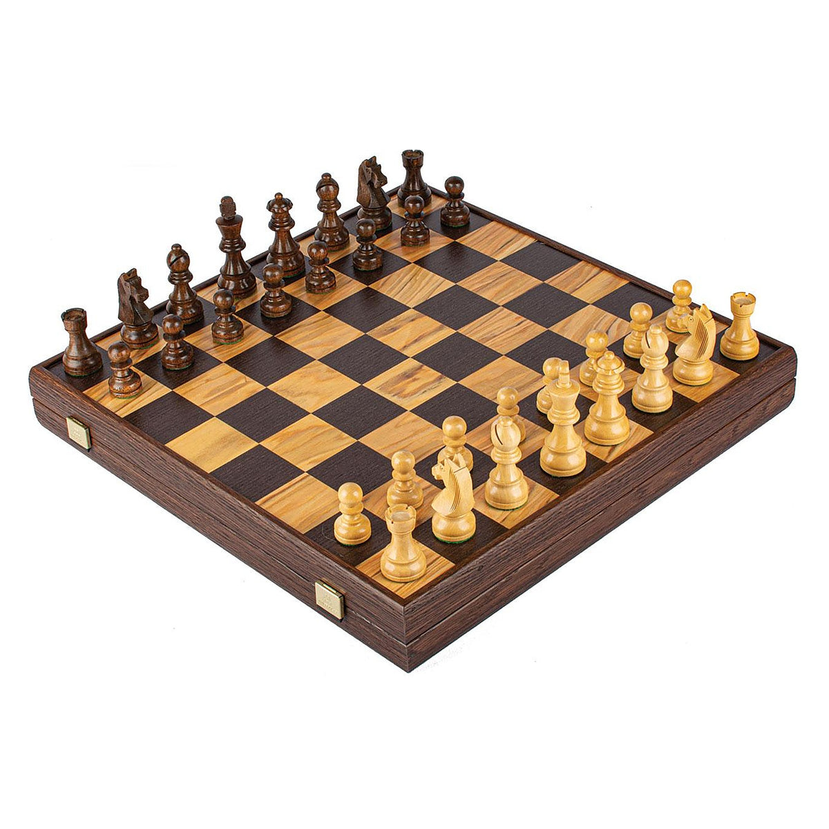 Manopoulos Wooden Chess Set In Chessboard Case – Olive Burl · 3.5" · 43 cm