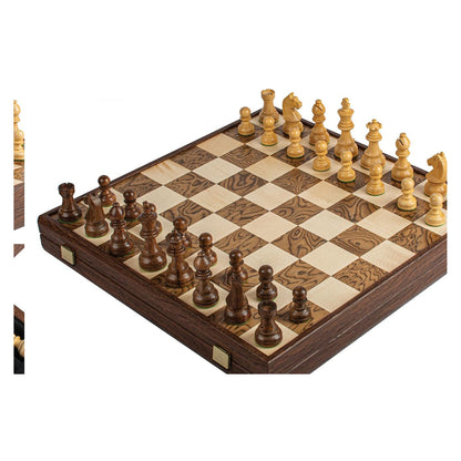 Manopoulos Wooden Chess Set In Chessboard Case – Walnut Burl · 3.5" · 43 cm
