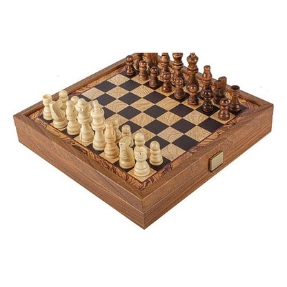 Manopoulos Chess & Backgammon Combo Game – Olive Burl · 27 cm