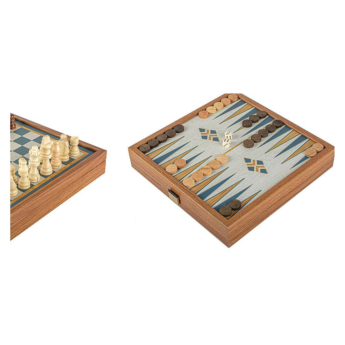 Manopoulos Chess & Backgammon Combo Game – Turquoise · 27 cm