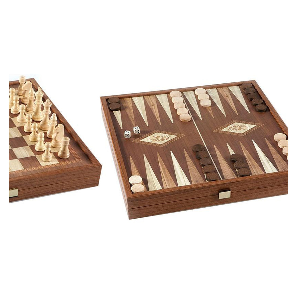 Manopoulos Chess & Backgammon Combo Game – Classic Walnut · 41 cm