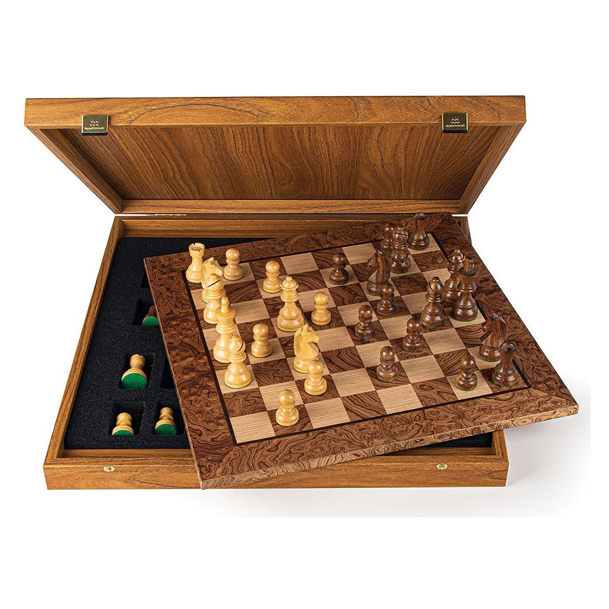 Manopoulos Wooden Chess Set In Luxury Wooden Box – Walnut Burl · 3" · 40 cm