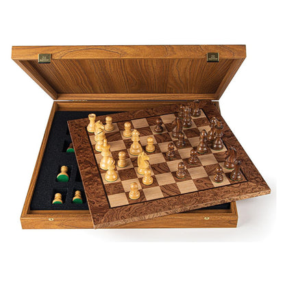 Manopoulos Wooden Chess Set In Luxury Wooden Box – Walnut Burl · 3" · 40 cm