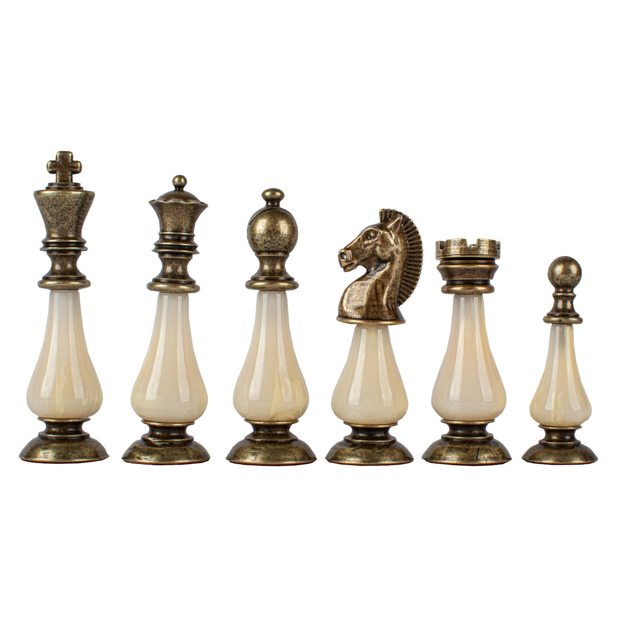 Manopoulos Limited Edition Staunton Chess Set with Pearl Elements – Walnut Burl Board (12)