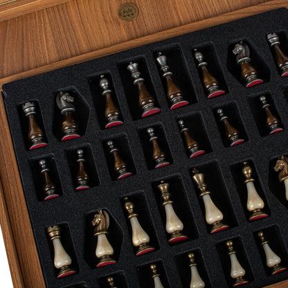 Manopoulos Limited Edition Staunton Chess Set with Pearl Elements – Walnut Burl Board (13)