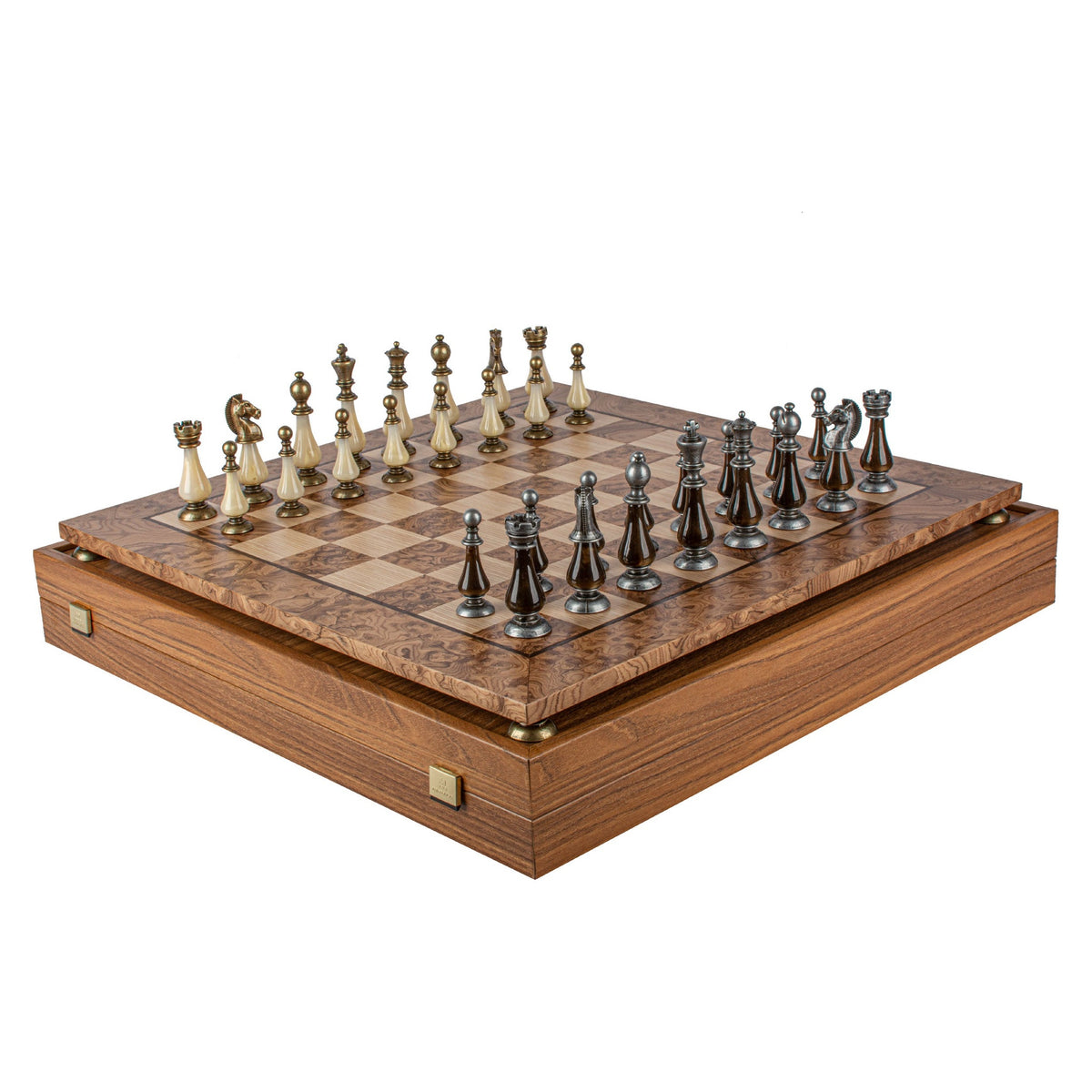 Manopoulos Limited Edition Staunton Chess Set with Pearl Elements – Walnut Burl Board (2)