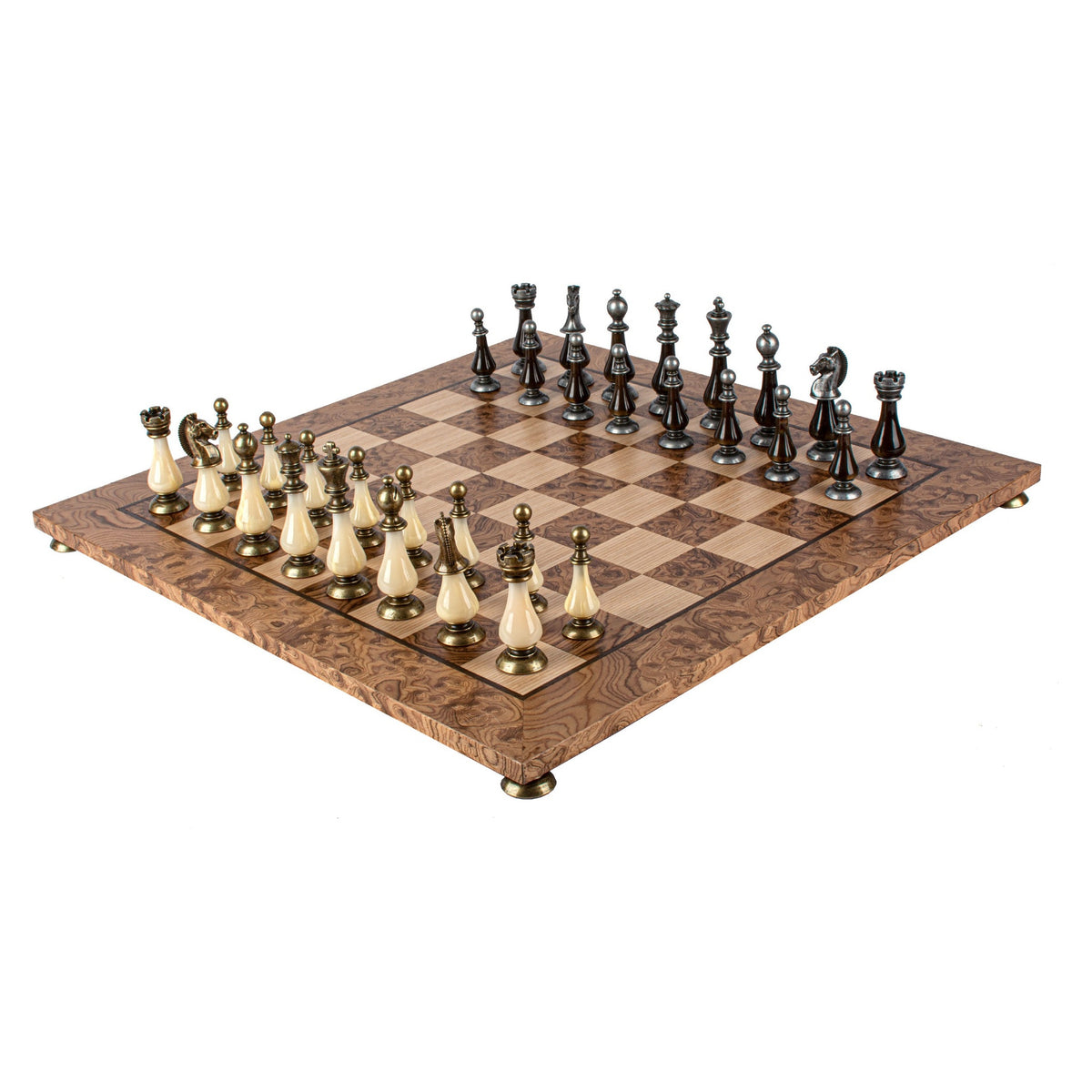 Manopoulos Limited Edition Staunton Chess Set with Pearl Elements – Walnut Burl Board (3)