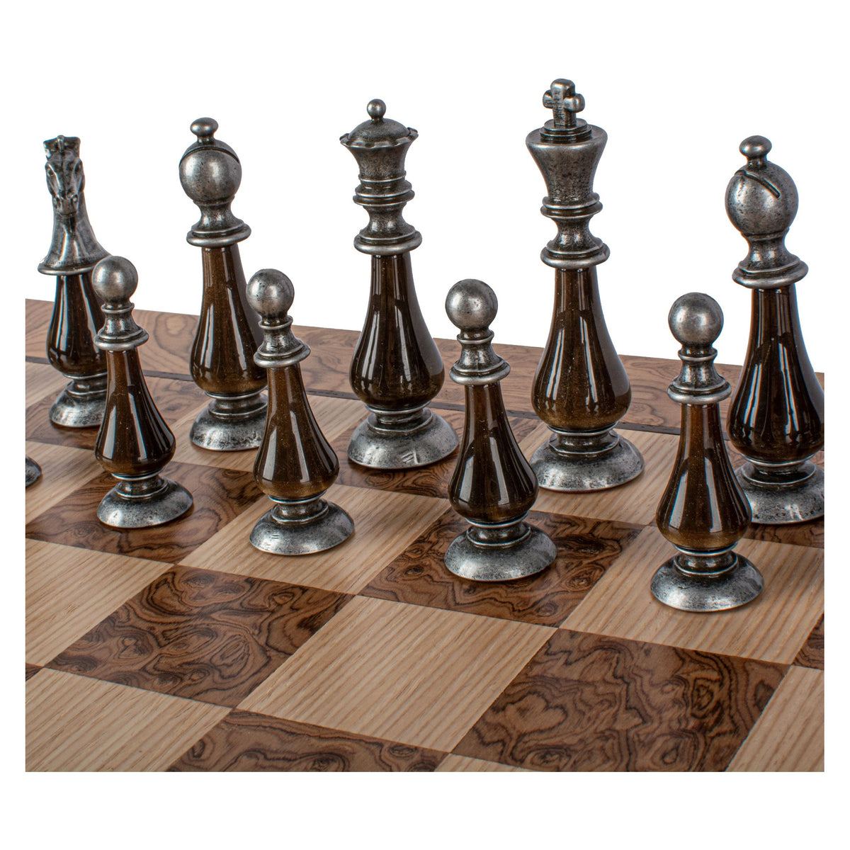 Manopoulos Limited Edition Staunton Chess Set with Pearl Elements – Walnut Burl Board (6)