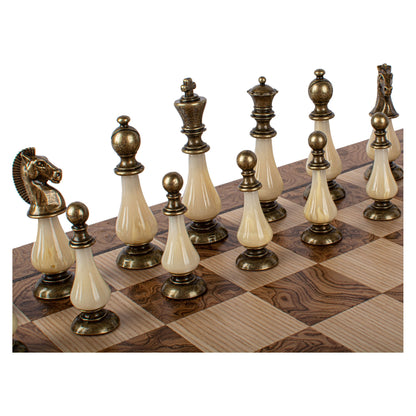 Manopoulos Limited Edition Staunton Chess Set with Pearl Elements – Walnut Burl Board (7)