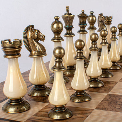 Manopoulos Limited Edition Staunton Chess Set with Pearl Elements – Walnut Burl Board (9)