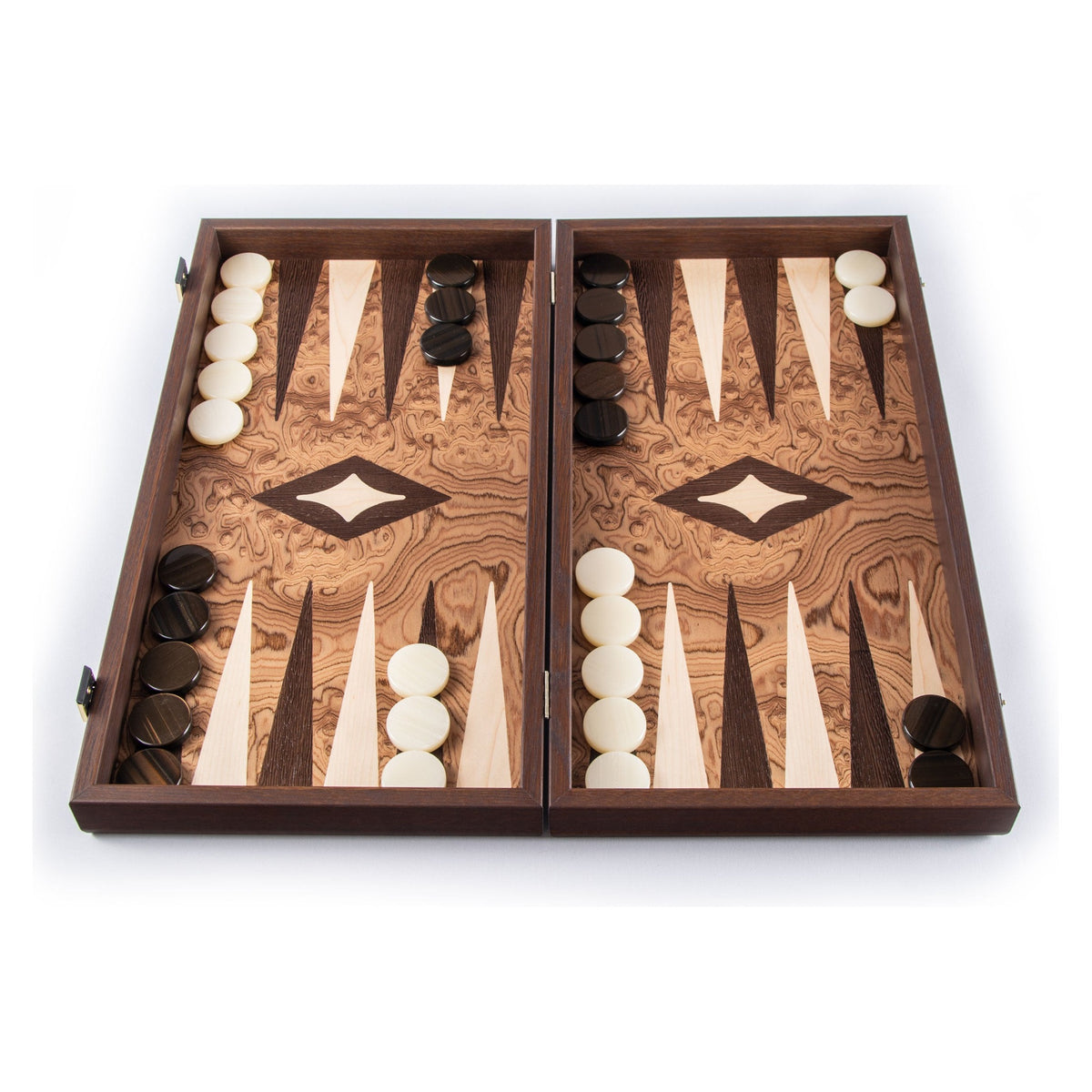 Manopoulos Walnut Burl Inlaid Backgammon – TJJ1