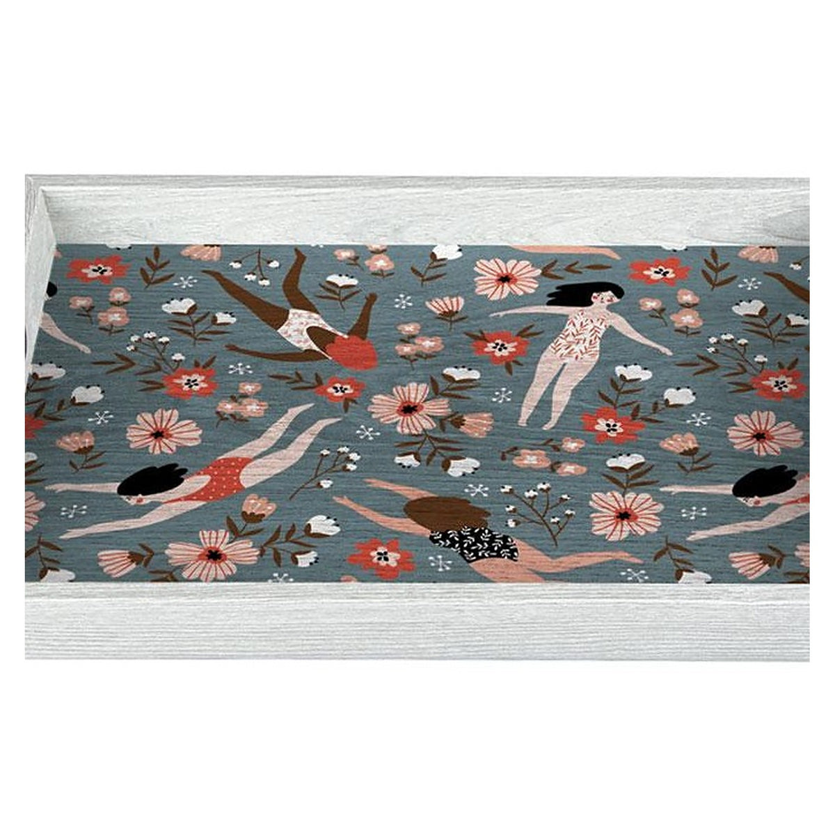 Manopoulos Decorative Wooden Tray – Female Swimmers · white frame