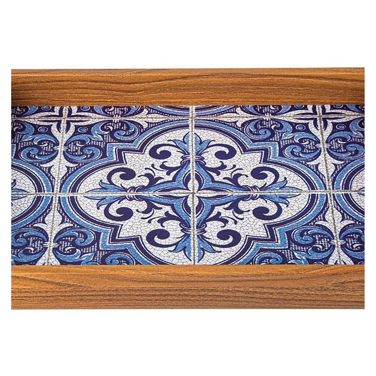 Manopoulos Decorative Wooden Tray – Blue Mosaic