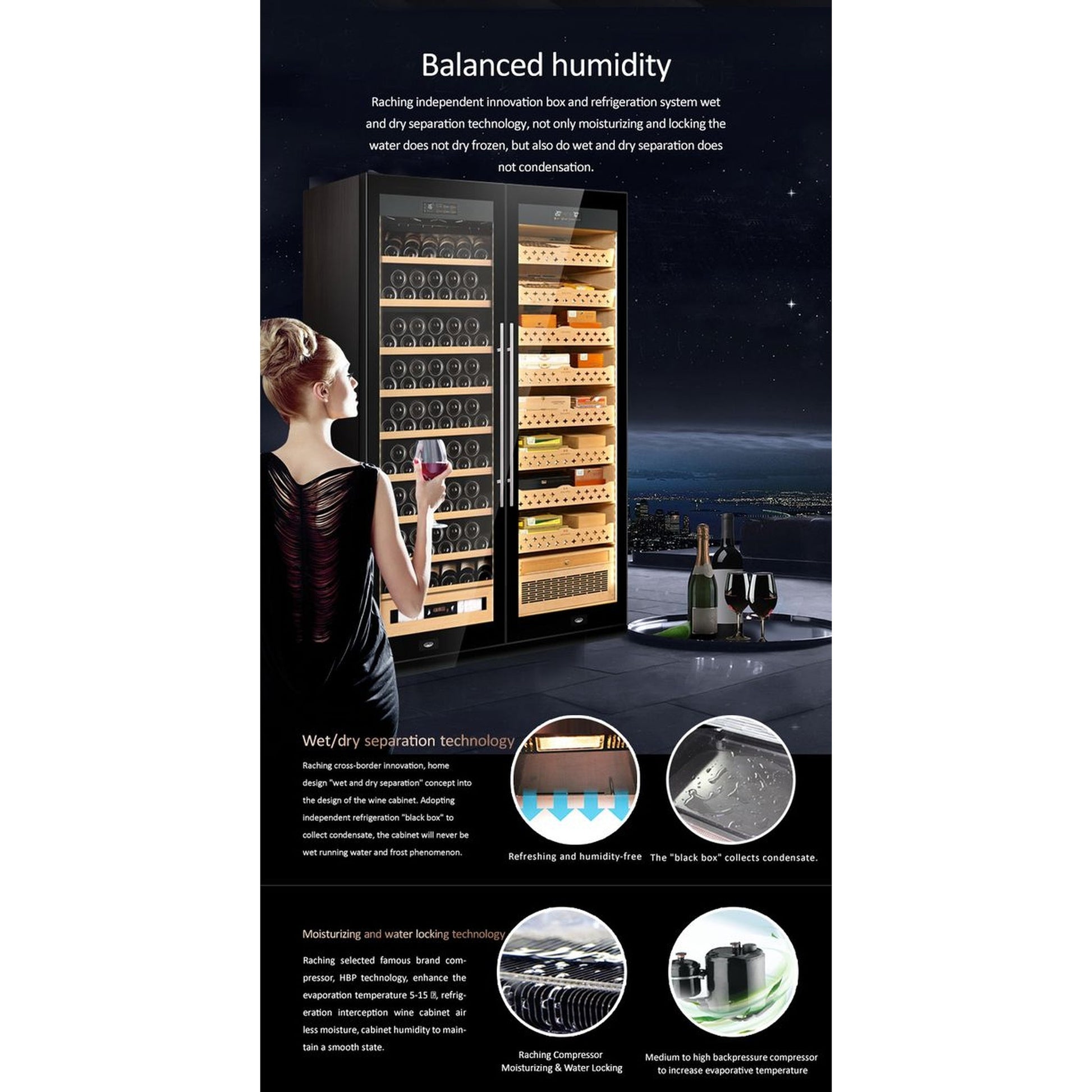 Raching SD 800 Double-Door Combine-Unit Cigar & Wine Cabinet Series - Without Ammonia Removal — view 5