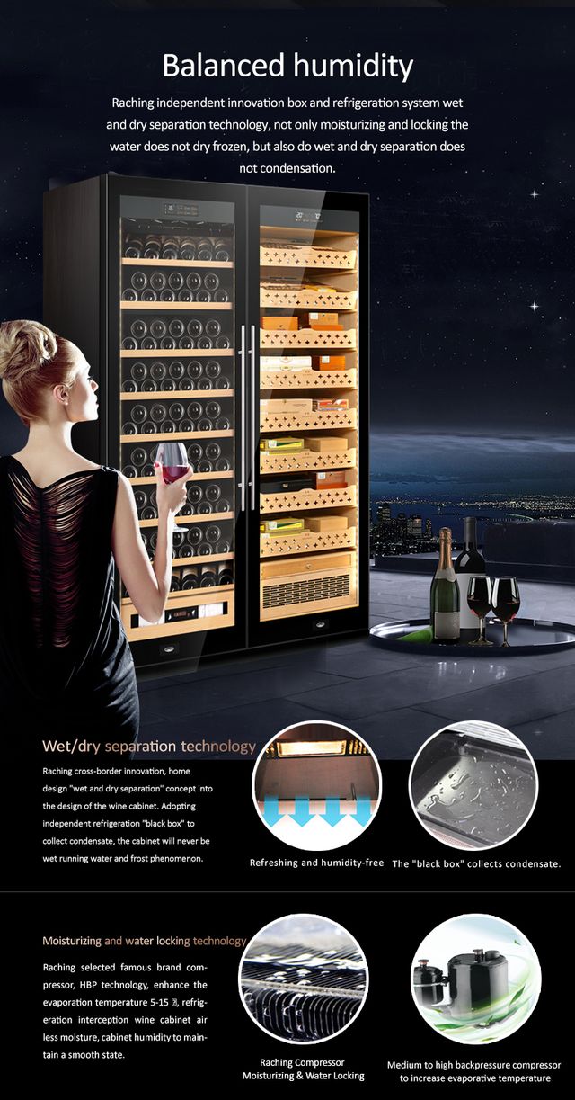 SD 800 DOUBLE-DOOR COMBINE-UNIT CIGAR & WINE  CABINET SERIES - WITH AMONIA REMOVAL