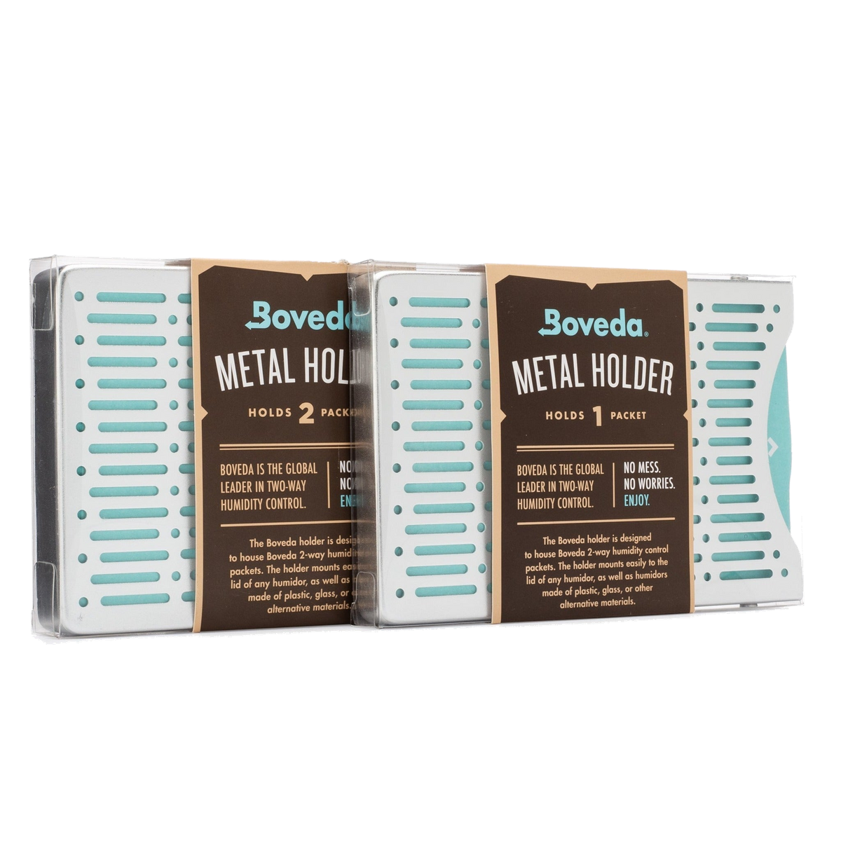 Two metal holders for Boveda packs.