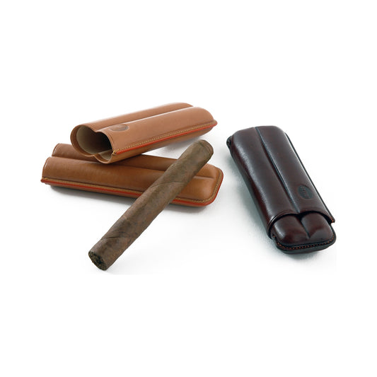 Jemar 112/2 2-cigar leather case - black, brown and natural