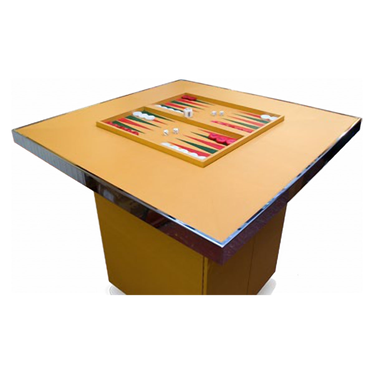 Geoffrey Parker – table de 33 jeux en cuir fauve à garnitures en acier inoxydable – détail