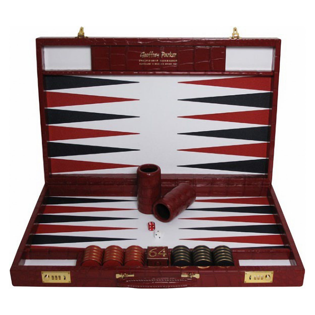 Geoffrey Parker – mallette de backgammon en cuir d’alligator rouge
