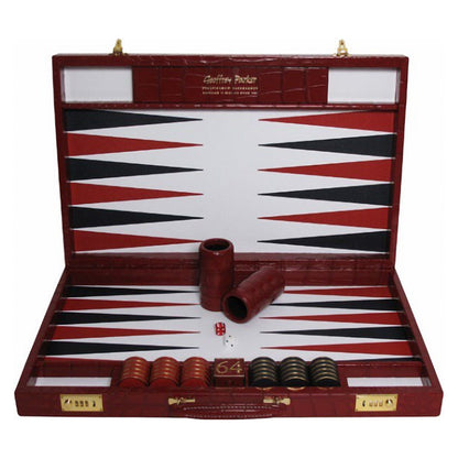 Geoffrey Parker – mallette de backgammon en cuir d’alligator rouge