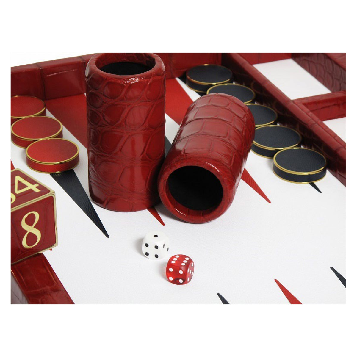 Geoffrey Parker – mallette de backgammon en cuir d’alligator rouge – détail